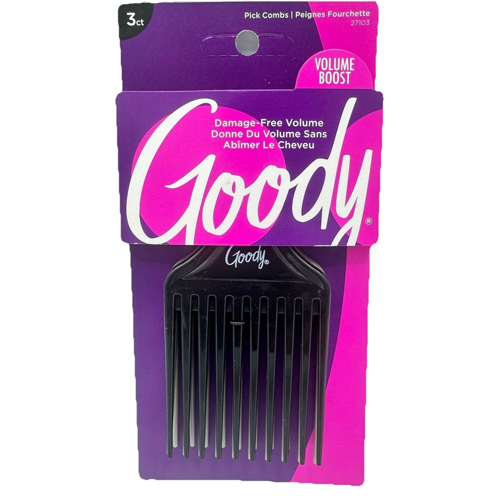 Goody Hair Pick Comb Set 3 Pack Volume Lift Afro Picks Black Gray NEW
